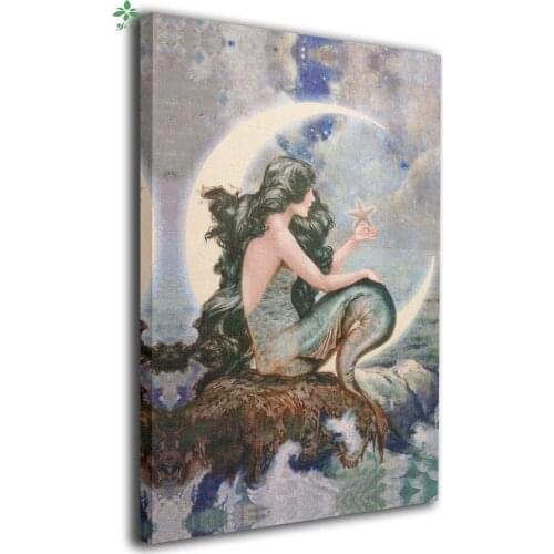 Mermaid Moon Sea Stars Art Painting Canvas Oil Painting Home Decoration