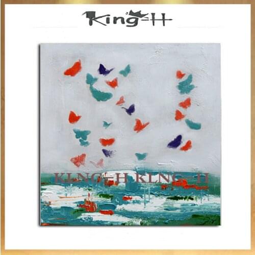 Hecho a mano moderno abstracto decorativo colorido mariposa animales pintura al óleo en lienzo arte de la pared para la sala de