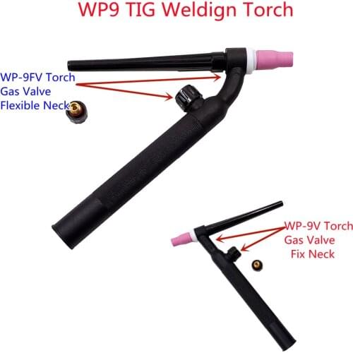 WP9 TIG Torch GTAW Gas Tungsten Arc Welding Gun Argon Air Cooled WP9V Gas Valve WP9FV Flexible Neck TIG Welding Torch