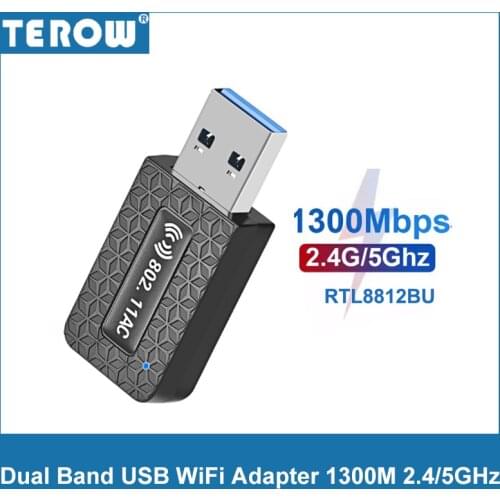 TEROW AC1300 Dual Band USB WiFi Adapter 1300Mbps Wireless Mini Ethernet Network 802.11AC 2.4/5GHz USB3.0 for Laptop/Desktop