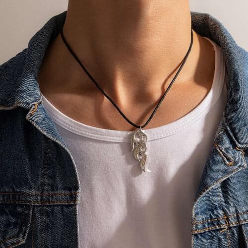 Tocona Vintage Silver Color Big Leaf Pendant Necklace for Women Men Black Rope Chain Choker Jewelry Gift Wholesale 13591