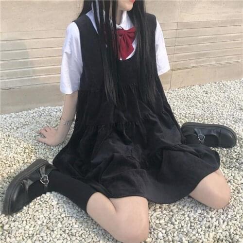 Uniform dress female casual Japanese Ulzzang school female fashion new chic summer loose Harajuku Preppy ins kawaii female dress