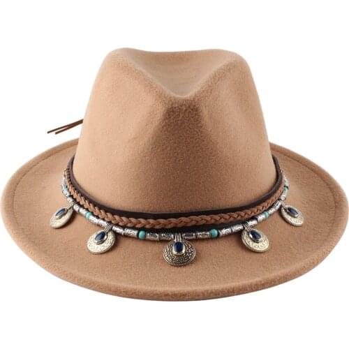 Jazz hat for women autumn and winter England retro felt hat female tide belt buckle woolen hat