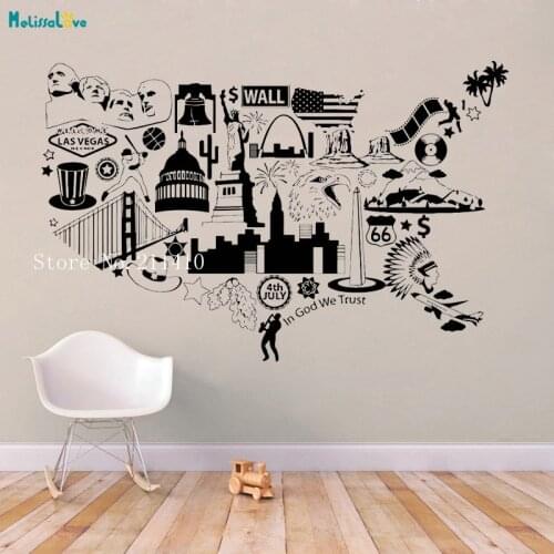 Vinyl Decal USA Map United States Symbol Wall Sticker Complicated Decoration Living Room Removable Nursery Art Decals YT728