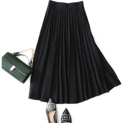 100% Cashmere High Waist Pleated Skirt Womens New Style for Autumn Winter Skirt Ankle-Length Office Lady Empire Skirts Womens