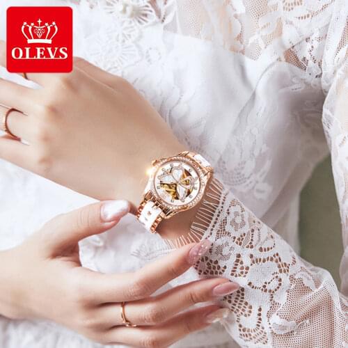 OLEVS Top Brand Mechanical Women Watch Fashion Switzerland Luxury Brand Ladies Wrist Watch Automatic Designer Gift For Women