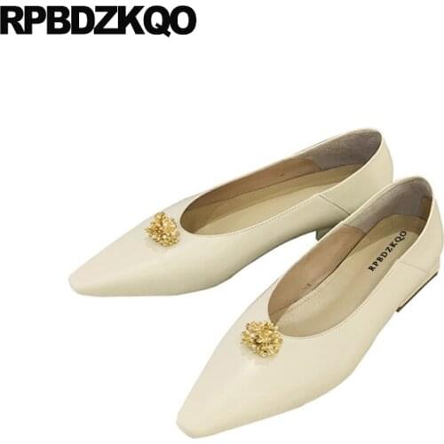 Bride Slippers Bridesmaid Sandals Pearl Flats Metal Italian Beige Genuine Leather Yellow Designer Shoes Women Luxury 2021 Mules
