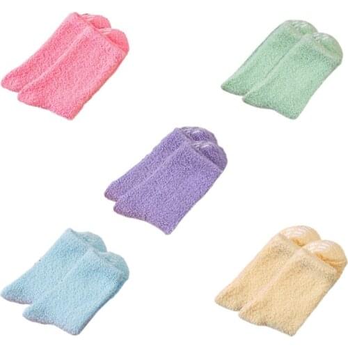 MXMA Women Girls Winter Fuzzy Slipper Socks Sweet Solid Candy Color Non-Slip Grip Warm Fleece Fluffy House Floor Crew Hosiery
