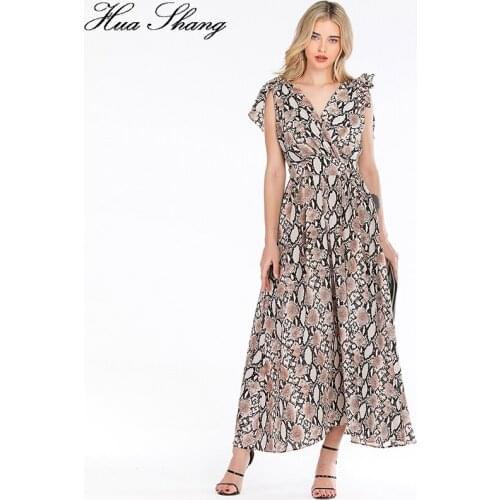 Snake Print Summer Dress Women 2019 Fashion Streetwear V Neck Sleeveless High Waist Long Boho Dress Backless Sexy Party Dresses