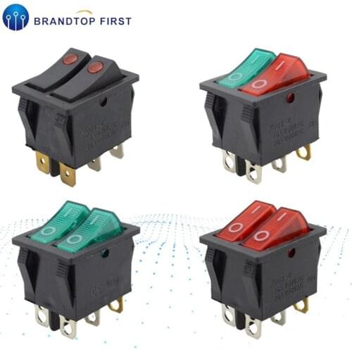 1Pcs KCD8 KCD2 twin rocker switch,Boat switch 6 pins,with lamp