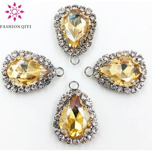 10x14mm/13X18mm Sliver bottom Champagne teardrop Single hole Crystal button sew on rhinestones diy Clothing/Garment Accessories