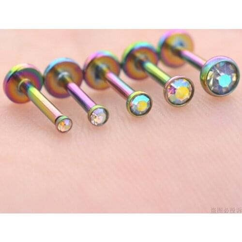 2Pcs 1.2x6/8mm Rod Multicolor Crystal Nose Ring Stud Earrings Labret Lip Conch Helix Piercing Tragus Cartilage Earring Jewelry