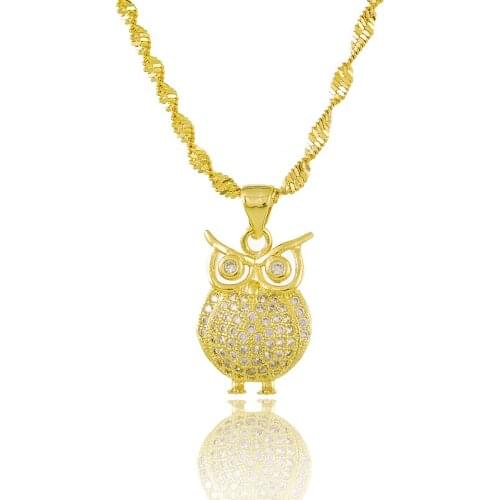 24k gold GP Owl Pendant with chain Necklaces,fashion women necklaces jewelry high quality,gold Color women necklace