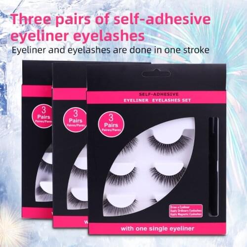 3 Pairs Self Adhesive Eyeliner Eyelashes Kit With Tweezers Liquid Eyeliner No Magnetic No Glue Lashes Long Lasting Makeup Tools