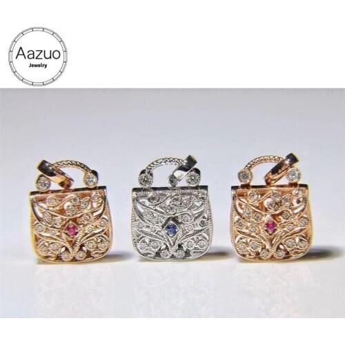 Aazuo Real 18K Rose Gold Real Diamond IJ SI Natural Ruby Lock Bag Pendent Necklace gifted for Women Engagement Wedding Chain