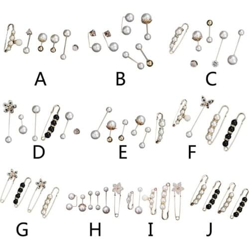 N7MF Faux Pearl Beads Safety Pins Shiny Rhinestone Jewelry Brooch Shirts Dresses Cardigan Collar Sweater Scarf Shawl Clips