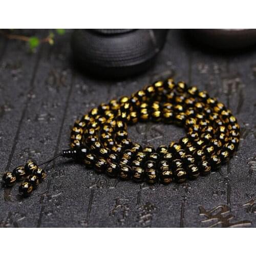 8mm Tibetan black obsidian Bead carve Mantra om mani padme hum Amulet Bracelet