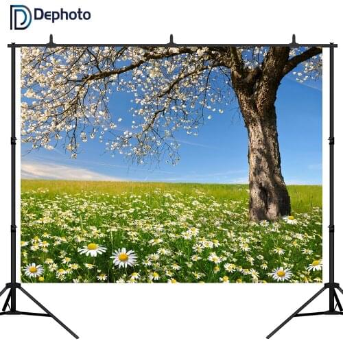 DePhoto photography background Spring flower lawn tree wedding backdrop photo studio baby shoot prop photophone photocall