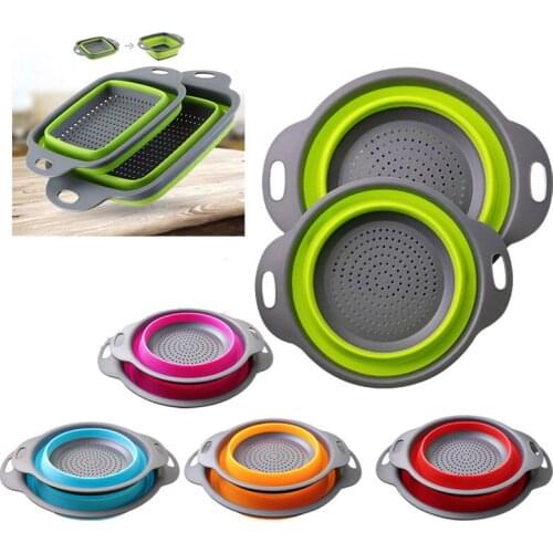 Colander Foldable Drain Basket Silicone Fruit Vegetable Washing Basket Strainer Collapsible Drainer Kitchen Storage Accessories