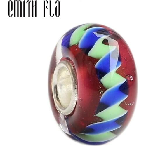Emith Fla 100% 925 Sterling Silver Big Hole DIY Lampwork Charm Bead Fit European Bracelet Bangle Jewelry Accessories