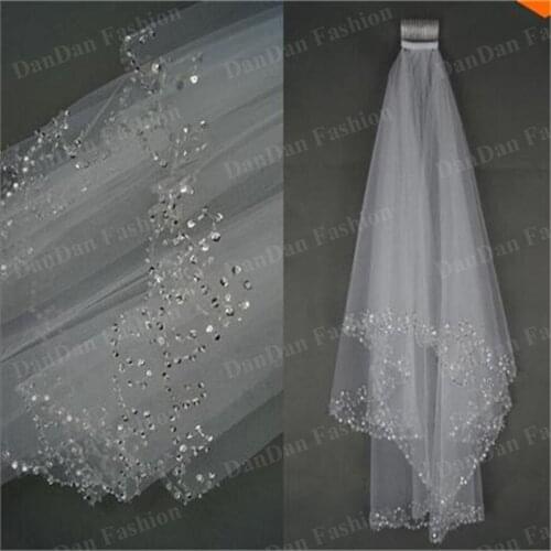 Brand New Elegant Wedding Veils With Bead Edge 2 Layers White/Ivory Wedding Accessories Fashion Short Bridal Veils With Comb