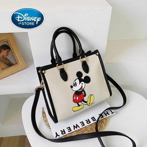 Disney Mickey Women Canvas Female Bag Cute Cartoon Shoulder Bags Wild Minnie Mouse Zipper Messenger Handbag Storage Phone Sack