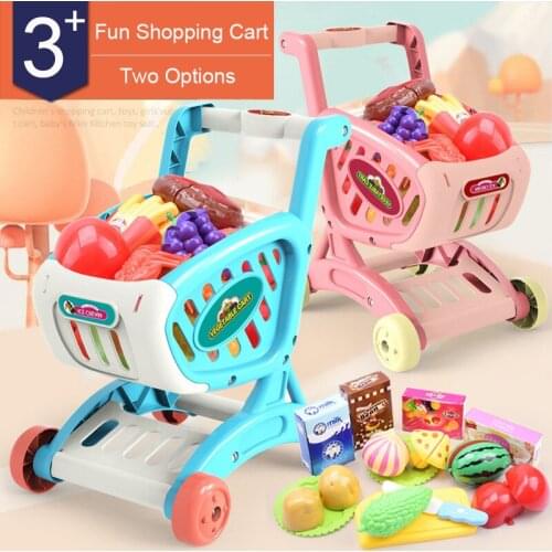 Simulation Supermarket Shopping Cart Toy Trolley Fruits Vegetables Boys Girls Pretend Play Educational Kitchen Toys For Children