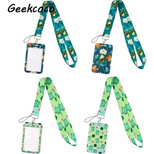 J2424 Cartoon Frog Lanyard Keychain keys Badge ID Mobile Phone Rope Kids Gifts Lanyard With Card Holder Cover