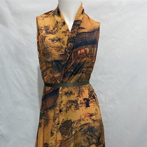 China style print pure silk crepe de chine silk fabric 140cm width China silk fabric,SCDC1256