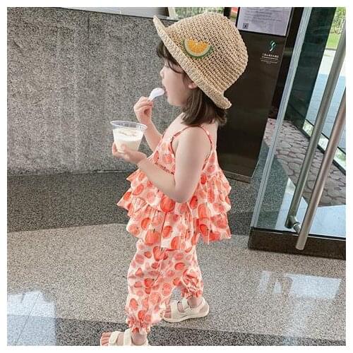 Children Clothing Set Clothes 2021 New Girls Summer Baby Korean Version Style Suit Suspender And Pants Vest Two Piece