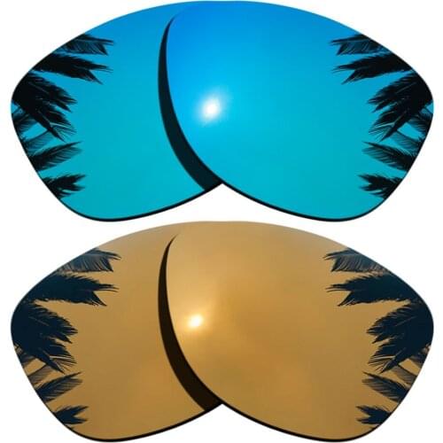 Ice Blue+Bronze Gold Mirrored Coating) 2-Pairs Polarized Replacement Lenses for Frogskins Frame 100% UVA & UVB Protection