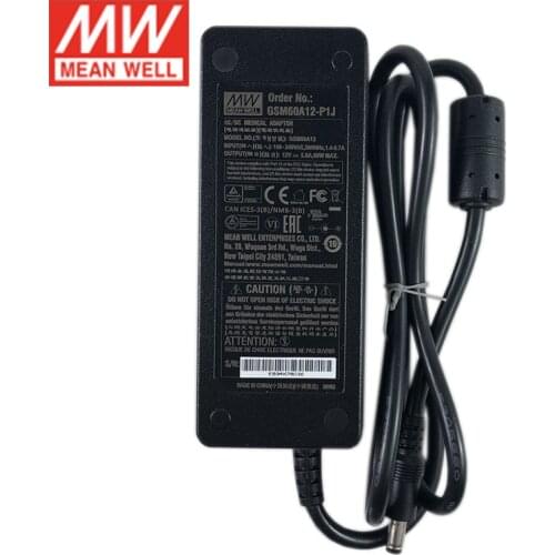 Meanwell GSM60A12-P1J 60W 5A 12V Medical Adapter Level VI 110V/220V AC to 12V DC MEAN WELL Adaptor Power Supply 3 pole