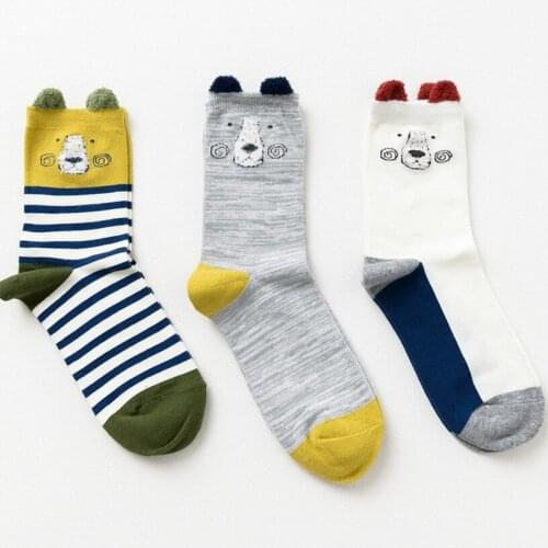 Cute Cartoon Autumn Winter Socks High Quality Cotton Bear Design With Ear In The Tube Socks For Girl Christmas Gift 3Pair/Lot