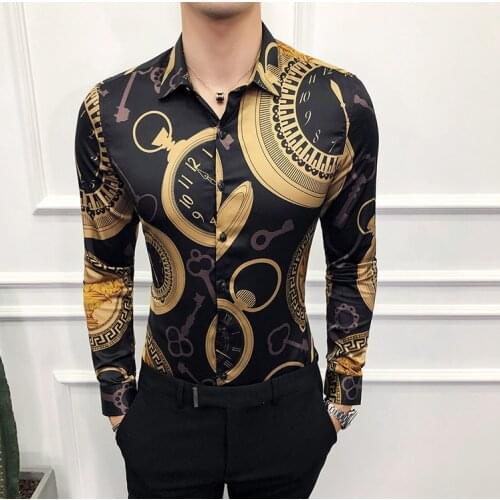 Mens Print Shirt Men 2020 Long Sleeve Designer Pattern Shirt Men Chemise Homme Manche Longue Mannen Kleding 6xl
