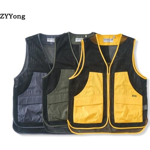 2020 Vest Pocket Man Thin Mesh Summer Mens Vest Multi-pocket Waistcoat Sleeveless Jacket Coat Men Streetwear Hip Hop Clothing