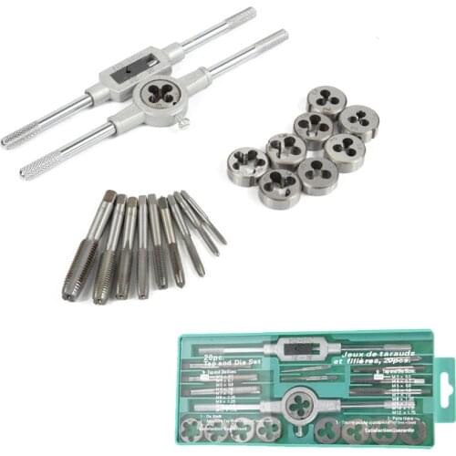 20 PCS HSS Tap and Die Set Metric Wrench Cut M3-M12 Tap and Die Set Metric Hand Threading Tool Set Engineer Kit with Metal Case