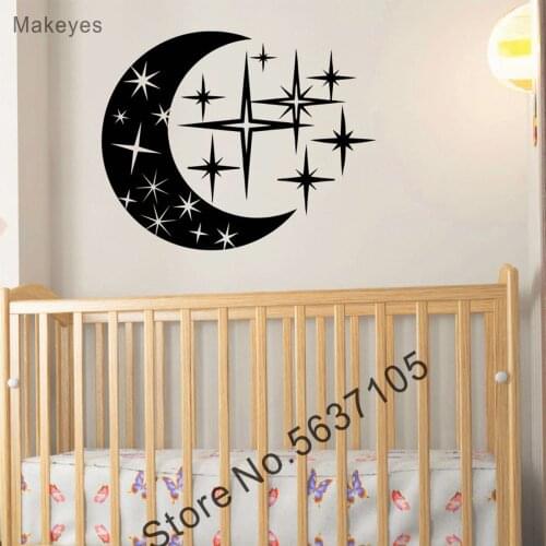 Makeyes Moon Stars Wall Stickers Kids Bedroom Wall Decals Baby Sleeping Goodnight Wall Decor Children Gift Warm Decoration Q640
