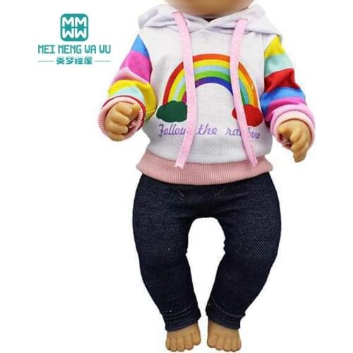 Fits 43cm baby new born doll and 45cm American doll Fashion rainbow sweater suit