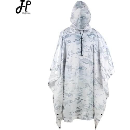 Outdoor Hooded Breathable Rainwear Camo Poncho Army Tactical Raincoat Camping Hiking Hunting Birdwatching Suit Travel Rain Gears