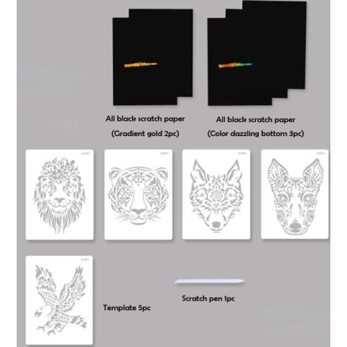 Template Scratch Paper Set Painting Template DIY Bullet Journal Stencil Scrapbook Decor Animal Manual Scratch Painting Template