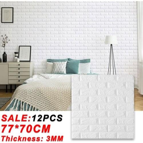 12pcs 3D Self-Adhesive Brick Sticker DIY Waterproof Foam Wallpaper Bedroom Kids Room Kitchen Roof Ceiling Background Wall Decals