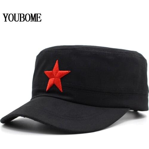 YOUBOME Fashion Men Military Hats Women Cotton Dad Gorras Flat Planas Five Star Flat Top Cap Hats For Men Snapback Military Cap