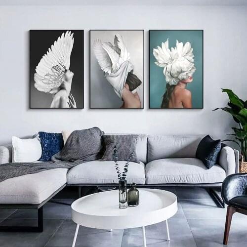 Nordic Art Photography Sexy Model Poster Black And White Feather Character Beauty Canvas Painting Living Room Decor Pictures