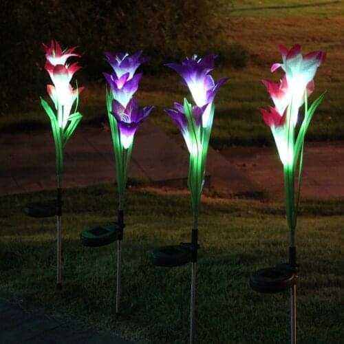Solar Energy Simulation Flower 3 Lamp Floor Waterproof Courtyard Lawn Outdoor Lily Decorative Garden Light Tulipas Para Lampara