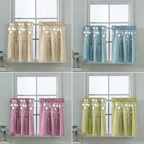 Vintage Half Window Curtain Semi-Sheer Floral Pattern Balloon Curtain for Small Window Tie-up Balloon Shade Curtains