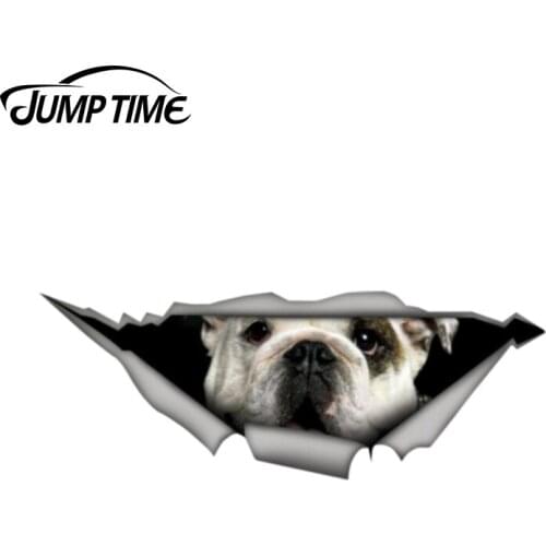 Jump Time 13cm x 4.8cm Bulldog car Vinyl 3D Car Styling Sticker Torn Metal Decal Wild Animal Funny Car Stickers Window Bumper