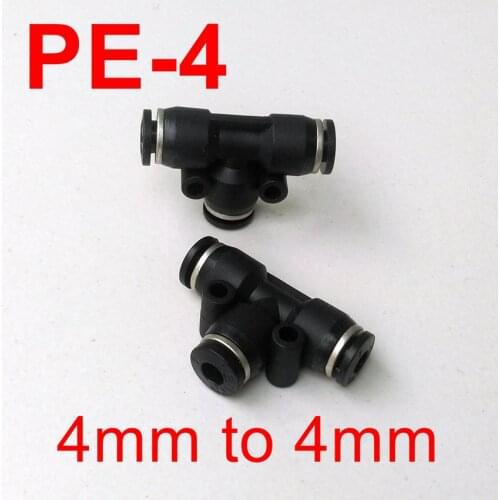 High quality fitting 20pcs/lot Pneumatic Air Fitting 4mm to 4mm to 4mm T Shape Quick Fitting Connector PE4