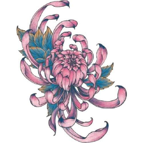 270MM×180MM Flower Arm Thigh Japanese Pink Chrysanthemum Tattoo Sticker Waterproof Lasting Female US-India Original