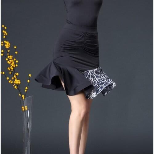 Latin Dance Skirt Costumes Patchwork Lace Salsa Tango Flapper CACARE D0359 Ruffled Fishbone Hem