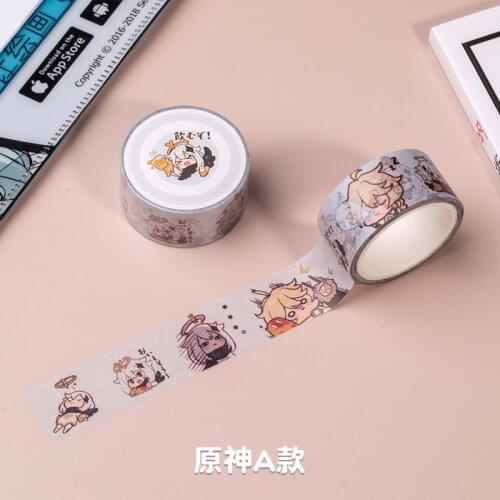 China Anime Genshin Impact Venti Zhongli Funny Cute DIY Masking Adhesive Tape Paper Packaging Tape Cartoon Sticker Stationery